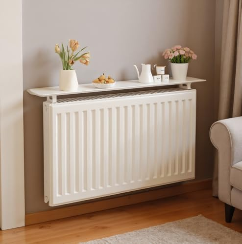 Tablette Radiateur Flottante Sans Perçage, Etagère Murale Blanc, Cache Anti-Poussière et Anti-Fumée, Alliage D'Aluminium, Support Jusqu'à 30kg(80cm)