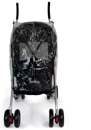 Actiaspet Pet Stroller with Waterproof Cover Foldable with Swivel Wheels 15 kg Carrying Capacity (Black, Stroller + Cover)
