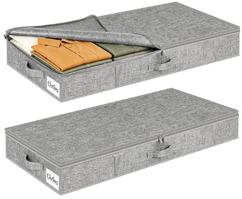 Lot de 2 Boîtes de Rangement Sous Lit avec Couvercle, Boite en Tissu Durable Sac de Rangement Pliable et Lavable, 3 Poignées Renforcées, Grande Capacité pour Vêtements Couvertures, 85x40x12cm, Gris