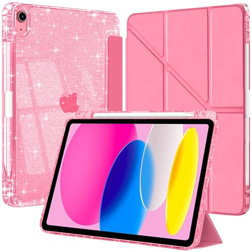 Pailleté Coque pour iPad A16 11ème/10ème Gén 2025/2022 Étui Rouge Pastèque | Porte Stylet Bords TPU Souples Arrière Transparent Support Tri Pli 6 En 1 Angles De Vue Protection Antichocs Design Fin Léger