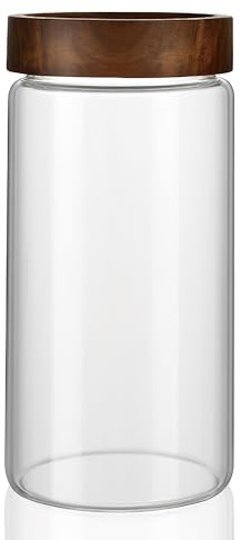INCETUE Glass Storage Jars with Wooden Lids, 1200ml Large Clear Airtight Storage Canisters with Screw Top, 1.2 Litre Kitchen Pantry Containers for Flour, Sugar, Cereal, Pasta, Pickling, Bulk Food