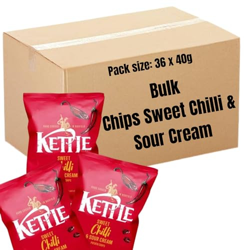 Kettle Chips Sweet Chilli & Sour Cream Variety Box 36 x 40g | Hand Cooked Crisps Bulk Buy for Picnics, Camping, Office & Movie Nights