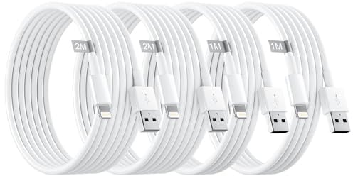 Cavo di ricarica per iPhone, 4 pezzi, 1 m/1 m/2 m/2 m, certificato MFi, cavo di ricarica rapida da USB a Lightning per iPhone 14/13/13 Pro/12/12 Pro Max/11 Pro/X/XS/XR/8 Plus, per caricabatterie di