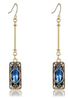 MIYUEFAN Vintage Ohrringe für Damen, 14K Vergoldet Ohrhänger Kristall Ohrringe Hängend, Hypoallergene Leicht Tropfen Anhänger Schmuck für Familie, Mutter, Schwester, Ehefrau (Blau)