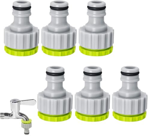 lomdung 6 Pezzi Adattatore Rubinetto Canna Acqua, 2 in 1 Giardino Rubinetto Connettore, Robusto e Durevole Connettori per Tubo da Giardino, Raccordo Tubo Acqua per Cucina Bagno