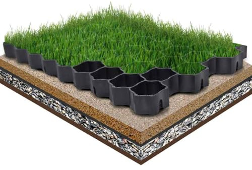Runheo Rasenwaben Kunststoff 16 Stück Schwarz 60x40x3 cm Bodengitter für Rasen, Einfahrten, Gehwege und Spielplätze, einfache Montage, robuste Wabengitter für Outdoor und Komposterunterlage