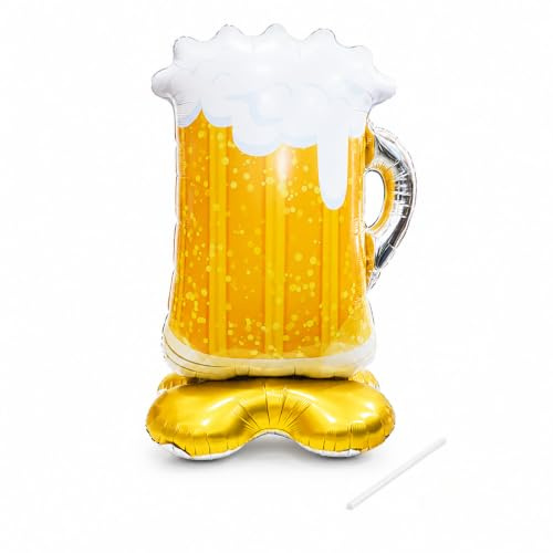 Tourima Bier Deko Folienballon Stehend, Bier Luftballon Bierkönig Bierkrug | Große stehender Bierkrug Folienballon mit Trinkhalm für Oktoberfest Deko JGA Grillparty Geburtstag und festliche Fotoecken