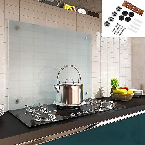 Melko - Spritzschutz Küchenrückwand aus 6 mm ESG-Sicherheitsglas - Anti-spritz Herdblende für Küche, Herd & Fliesen - Hitzebeständige Glasplatte inkl. Befestigungsset & Schrauben - 70x50 cm Milchglas