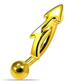 Monster Piercing 18K Gelb Gold plattiert Stammes-Pfeil 925 Sterlingsilber mit 16 Gauge chirurgischen Stahl Banane Augenbrauen Piercing Bar
