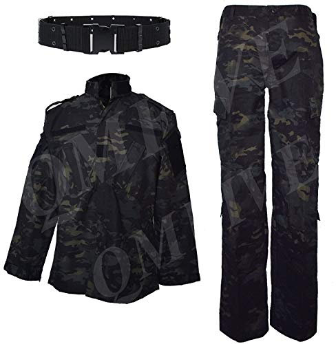 QMFIVE Tactical Suit, Men’s Camouflage Camo Combat BDU Jacket Shirt & Trousers Uniform War Game Army Military Paintball Airsoft Hunting Shooting Camo