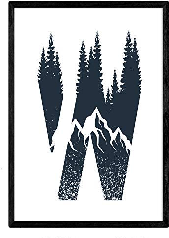 Nacnic Brief W mit Wald und Bergen. Natur.Posters von Buchstaben mit Design. A3 Größe mit Rahmen