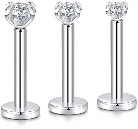 G23 Titan 16G 2/3 / 4mm Klar CZ Labret Monroe Lippenstifte mit Innengewinde Helix Knorpel Tragus Ohrring Piercing