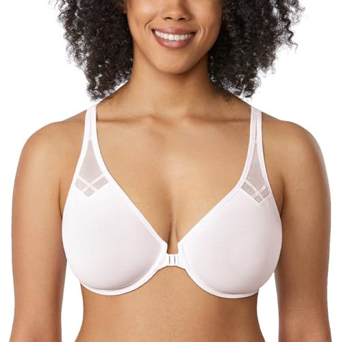 Delimira Women's Front Fastening Bras Underwire Unlined Racerback Plus Size Bra Coconut White 38B