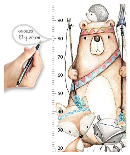Little Deco Wandtattoo Wandsticker Kinderzimmer Junge Messlatte | 150 cm Bär Fuchs Waschbär Igel | Waldtiere Kinder Aufkleber Babyzimmer Wanddeko DL547