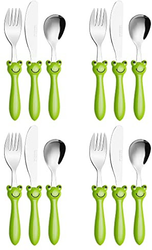 Exzact Children's Cutlery Stainless Steel 12pcs/ Kids Cutlery/Toddler Flatware - 4 x Forks, 4 x Dinner Knives, 4 x Spoons - BPA Free - Dishwasher Safe