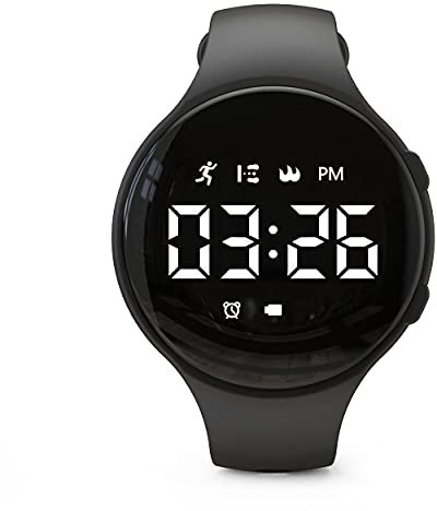 Montre de suivi d'activité LED sans Bluetooth, podomètre, compteur de pas, distance parcourue, calories, chronomètre, réveil, excellent cadeau pour enfants, adolescents, filles, Noël (rond, noir)