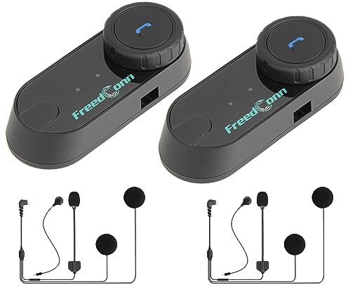 FreedConn T-COM VB Motorcycle Bluetooth Headset, Motorbike Headphone Speaker Communicaton System BT5.0 Wireless Helmet Intercom Earphone for 2 Riders Intercom/Universal Pairing/Boom&Soft Mic 2Pack