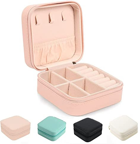 Kleine Schmuckschatulle, Tragbare Schmuckschatulle, Organizer, PU-Leder, Mini-Reise-Schmuck-Aufbewahrungsbox für Frauen und Mädchen