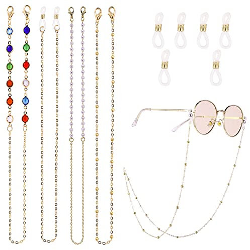 Yuzhou 4 PCS Glasses Chains Sunglasses Chain Beaded Eyeglass Spectacle Chain Reading Glasses Beads Eye Glasses Bead Strap Chains Eyewear Chain for Women with Anti-Skid Ear Hooks
