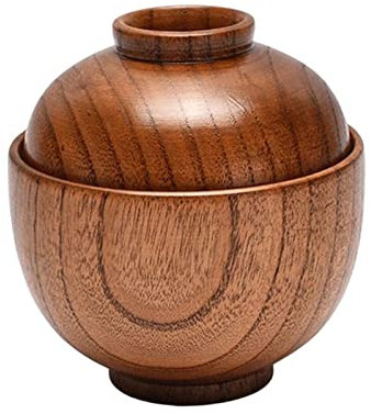LOVIVER Wooden Bowl with Lid Ramen Noodles Dinner Round Food Container Japanese Bowl Rice Serving Bowl Kitchen Small Wooden Bowls