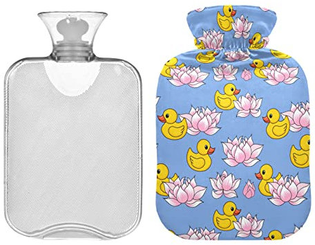 Niedliche gelbe Enten-Wärmflasche, 1 l Lotusblume, Winter-Wärmflasche, weicher Plüschbezug, Handfußwärmer für Kinder, Männer, Frauen