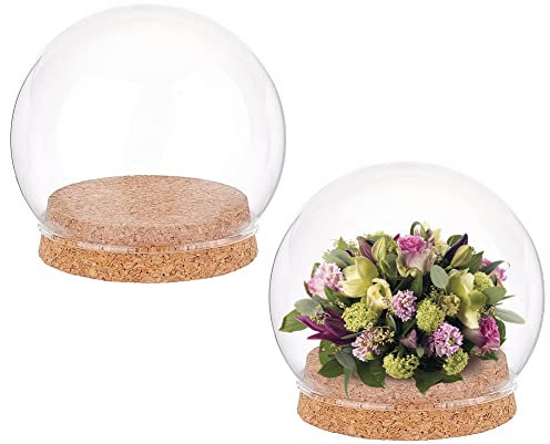 nbeads 2 Ensembles Dôme D'Affichage en Verre Rond, 81mm Mini Cloche en Verre Transparent Plante Terrarium Décor avec Base en Liège Pot Cloche pour Fleur Aquarium Fête de Noël Bureau Décor