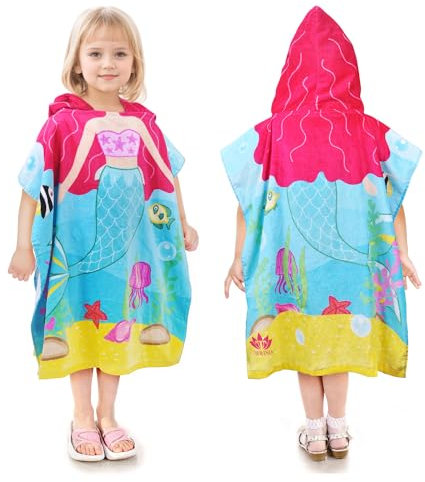 Kato Tirrinia Meerjungfrau badeponcho Bademantel kapuzenhandtuch Kinder mädchen frottee, Badetuch Handtuch badehandtuch strandtücher handtücher Baumwolle Camping surf Strand Poncho Kinder, 60 x 60