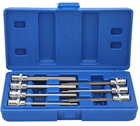 Alvinlite 7 piezas Juego de llaves de vaso hexagonales extralargas SAE Brocas de acero al cromo vanadio 3/8 pulgadas Unidad de 1/8 pulgadas a 3/8 pulgadas Juego de llaves Allen Juego de llaves de vaso