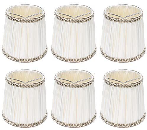 Tomotato 6 Stück Kleine Lampenschirme, Beige Aufstecken E14 Plissierter Lampenschirm Modern Simple Stoff Lampenschirm für Kronleuchter Wandleuchte Stehlampe, 4,1 x 5,2 x 4,7 Zoll