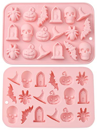 UR URLIFEHALL 2 Pcs Halloween thème silicone moule chapeau de sorcière araignée chauve souris fenêtre crâne moule bricolage gâteau décoration chocolat fabrication de bonbons