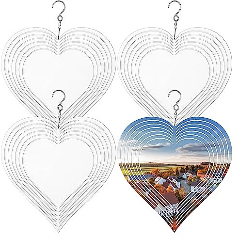 4 Stück Sublimation Windspiel Herz, 20,3 cm Windspiele Metall Hängend Spinner Metall-Windspiel zum Basteln 3D-Windspiel zum Aufhängen für Drinnen Draußen Garten Rasen Hof Dekoration