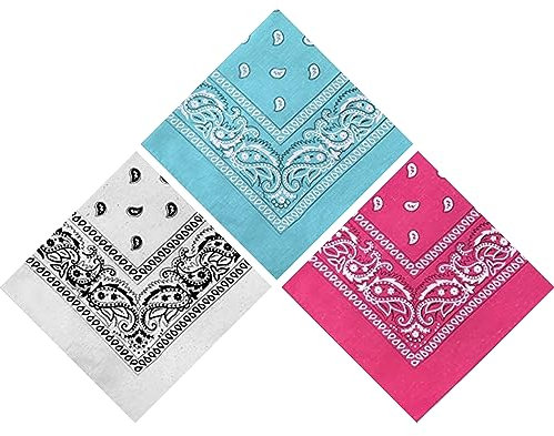 Lizzy 3 x Paisley Multifunctional Bandana's (White, Light Blue, Hot Pink) Headwear Neckwear Cowboy Scarf | Mens Womens Multipack Men Hair Pirate Bandana