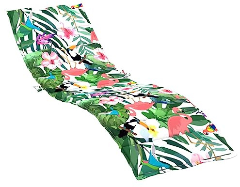Homgoday Coussin pour Chaise Longue Bain de Soleil Vert et Rose 200x60x4 cm en Tissu Oxford, Coussin de Jardin, Coussin de Siège, Coussin Chaise Longue de Jardin, Coussin Banc pour Chaise Longue Bain