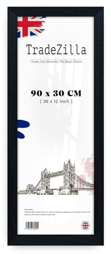 TradeZilla Classic Panoramic 30x90cm Black Frame– Solid Wood Finish- Clear HD Perspex - Poster/Photo/Picture Frame – Portrait/Landscape Display 12x35 inches[Black Frame]