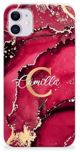 CaseStone Personalised Phone Cases fit Apple iPhone 15 Plus – Custom Design Made in UK Clear Soft Silicone Named Pastel Case Cover – Great Gifts for Significant dates & Marble Print Name 3