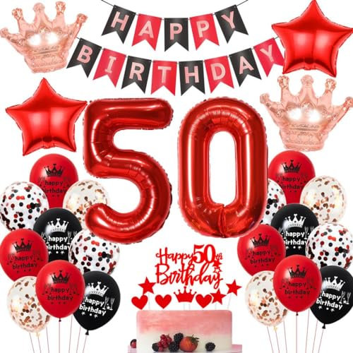 Rot Geburtstagsdeko 50 Jahr Frau, 50 Geburtstag Deko Schwarzes Rot, Luftballons 50. Geburtstag Frau Rot Schwarz, 50 Jahr Luftballons Geburtstag Schwarz Rot, 50. Geburtstag Party Deko Ballon