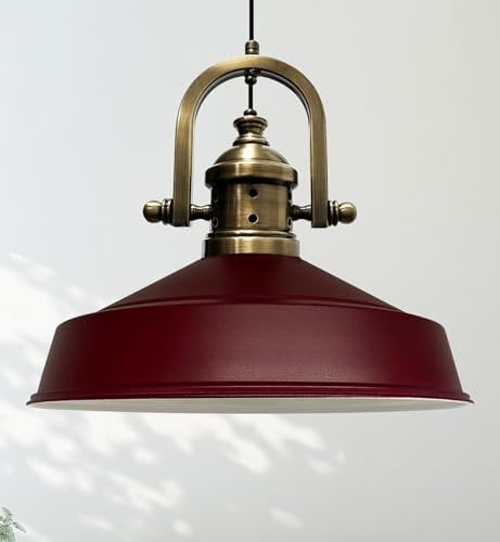 bamyum Asletl-Finke Hängelampe Industrial Vintage Ø40 cm, Küchenlampe Hängend, Wohnzimmerlampe, Pendelleuchte Esstisch Burgenderrot Metall
