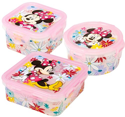 damaloo Frischhaltedosen mit Deckel passend für Minnie Mouse Fans - Luftdicht & BPA frei - 3er Set Brot Dosen Kinder - Kleine Brotdosen für Kita & Kindergarten - Snackbox für Mädchen & Jungen