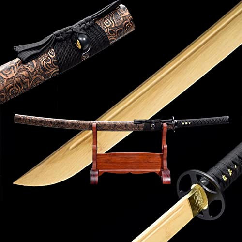 TIAYKO Samurai-Schwert aus Holz,handgefertigtes Bokken,traditioneller Herstellungsprozess,natürliche Bambusklinge,Japanisches Trainings-Katana für Cosplay,Geschenke,Kendo,Iaido