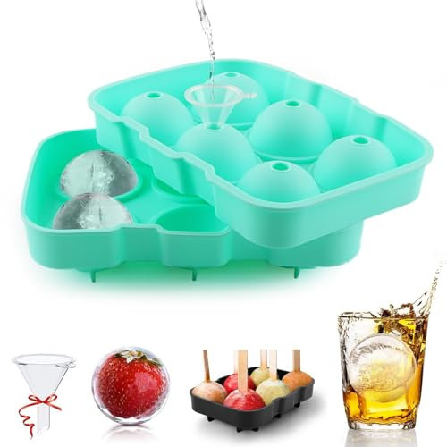 Moule à Glaçons Rond, dellyy Bac a Glacons Silicone, Glacons Moule Rond avec Entonnoir, 4.5CM Palet, Moule à Glace Whiskey, Moules à Glace Ronds Anti-Fuite, Facile à Remplir et à Démouler