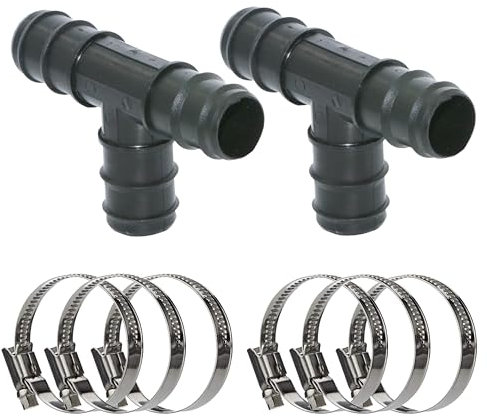 HAF® 2X Schlauchverbinder T-Stück 32mm inklusive 6X Edelstahl Schlauchschelle für Pool-, Teich- und Schwimmbadbau & sämtliche Bewässerungssysteme - Qualität: Made in Europe
