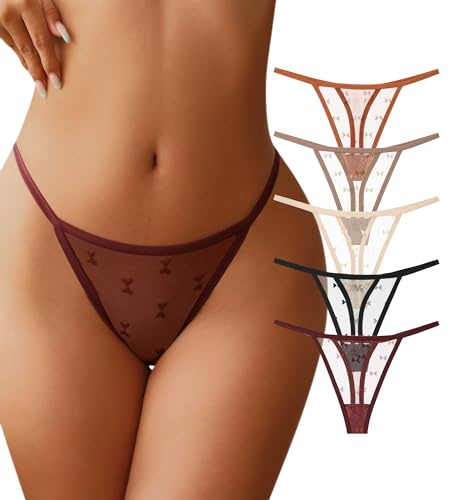 J-pone G-String Thongs for Women Lace Panties Stretch Sexy Low Rise Underwear for Ladies Hollow Out T-back Breathable Cheeky Underwear Panties Multipack-L