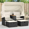 Willood Gartensofa 2-Sitzer mit Dach und Hockern Schwarz Poly Rattan mit Vordach Outdoor Sofa mit Sonnendach, Terrassensofa mit Hockern, Gartenmöbel Sofagarnitur Gartengarnitur