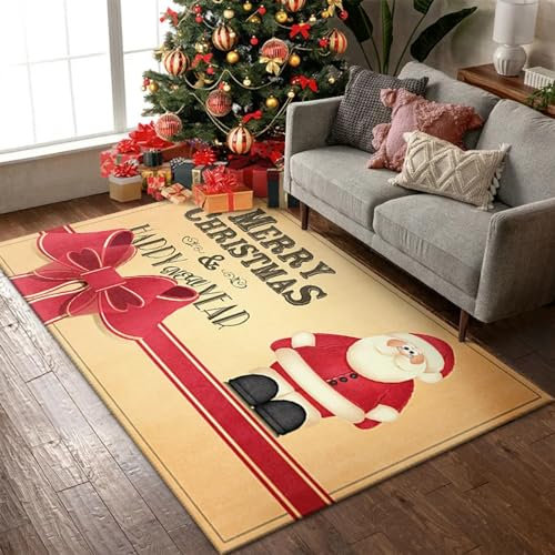 Modern Innen Fußmatte 160 X 230 cm Weihnachtsmann-Weihnachtsbaum-Elch,Kurzflor Teppiche rutschfest Waschbarer Badematte,Für Badezimmer Küche Schlafzimmer Einganglsbereich -3C8N5S2M4W1K3