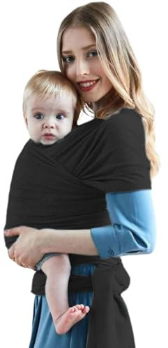 bebebou Tragetuch/Sling Wrap für Neugeborene und Babys (3,5kg bis 16kg), Freihändige Stabile und Ergonomische Baby Trage, Stilltuch für unterwegs (Schwarz)