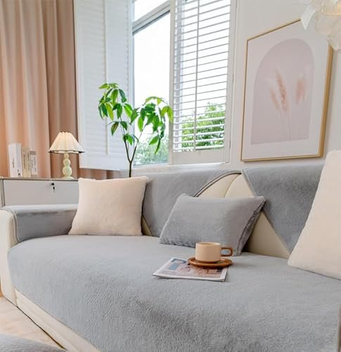 ShowyLive Samt Sofa überzug 1/2/3/4 Sitzer L Form Couch Überzug Ecksofa rutschfest Hund Katze -Antirutsch, Anti Slip Sofabezug Sofa Überwurf (Gray, 90 * 180CM)