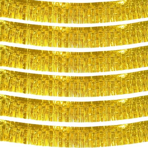 We Moment Zone 6-Pakete Gold Fransen Girlande Metallic, Metallic-Folien-Fransengirlande Hängedekoration aus Kunststoff, Mottoparty, Geburstag, Hochzeit, Karneval, Party Deko 30 cm x 18 m