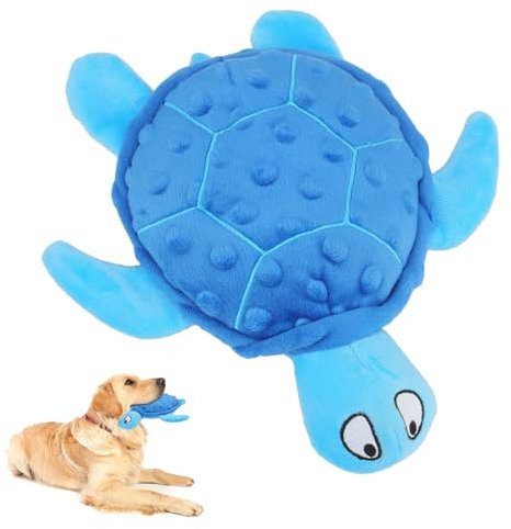 TONYFY Quietschendes Hundespielzeug,Meeresschildkröte Plüsch Hundespielzeug,Interaktives Spielzeug für Welpen zum Zahnen(Blau)