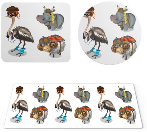 EHOMERY Tapis de Souris XXL animer Tapis Souris Autruche Tapis de Souris Bureau Entier Tapis Souris Bureau XXL - 3 Pack [30x80 cm, 20x24 cm and Dia 20 cm]