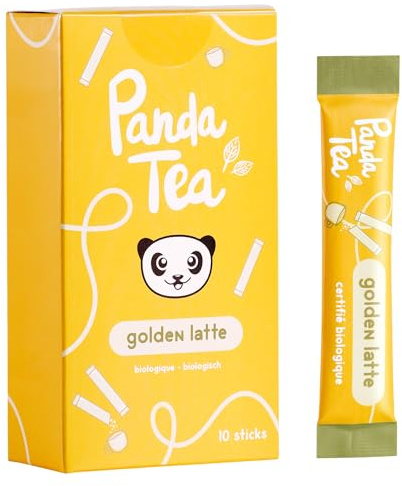 Panda Tea - Hojicha Bio en Sticks - 10 Sticks de Hojicha Poudre - Thé Vert Japonais Grillé à Emporter - 100% Naturel et Certifié Bio - Poudre Fine pour Lattes (Curcuma, Gingembre)